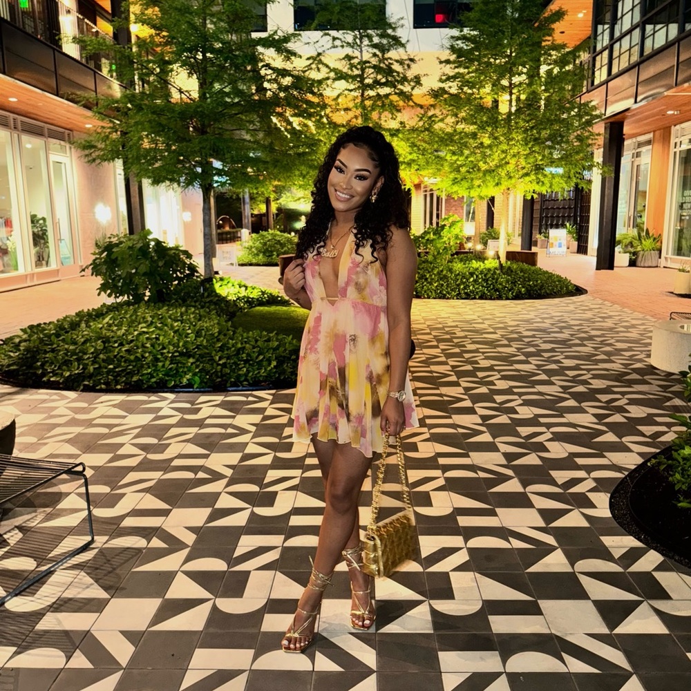 SHEIN Pink and Yellow Mini Dress